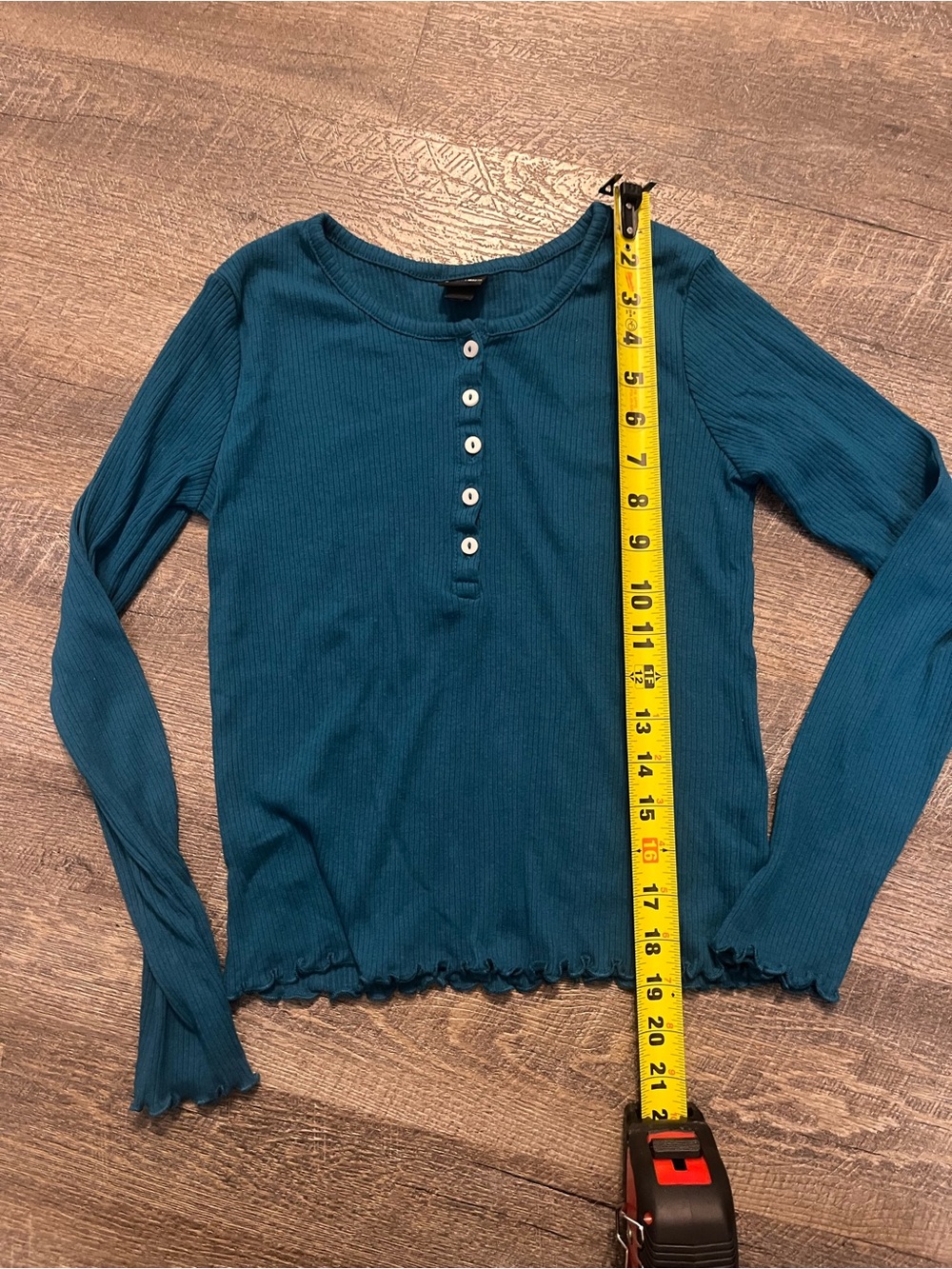 art class Teal Ribbed Long-Sleeve Henley Top